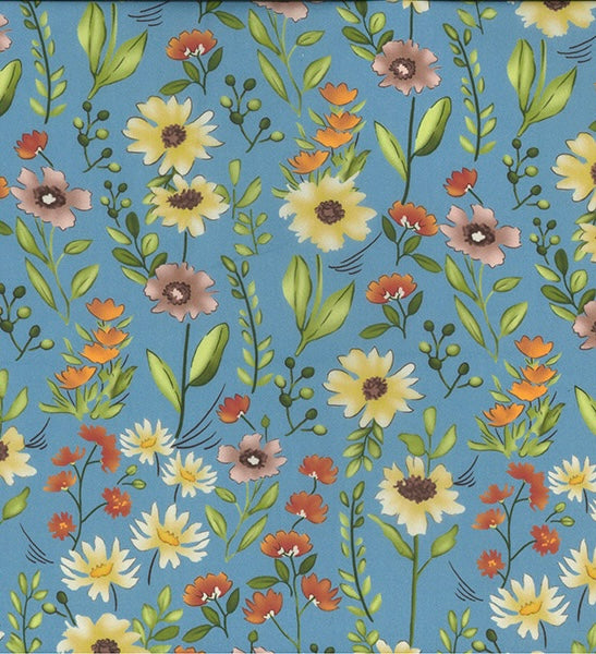 Wild Flowers on Blue Cotton Lawn