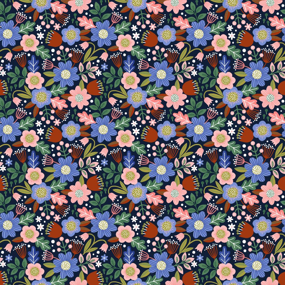 Blue Flowers on Navy by Poppy Fabrics
